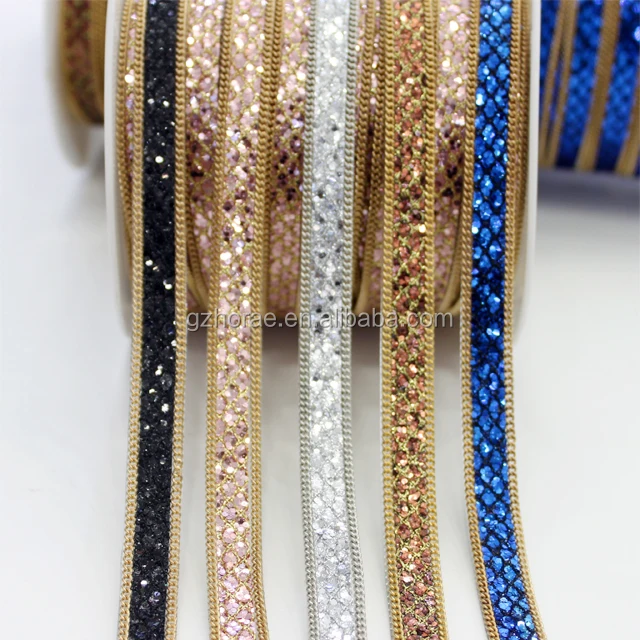 Cheap garment decoration chain glitter fabric trim hot fix rhinestone trim for shoe garment etc