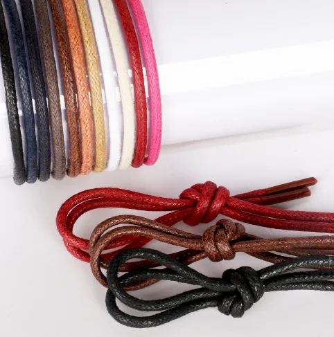 4mm round rope leather shoe laces waxed cotton shoelace