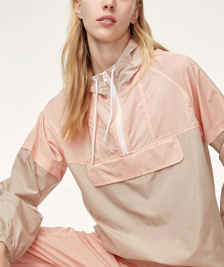 custom women pullover athletic hooded anorak jacket windbreaker