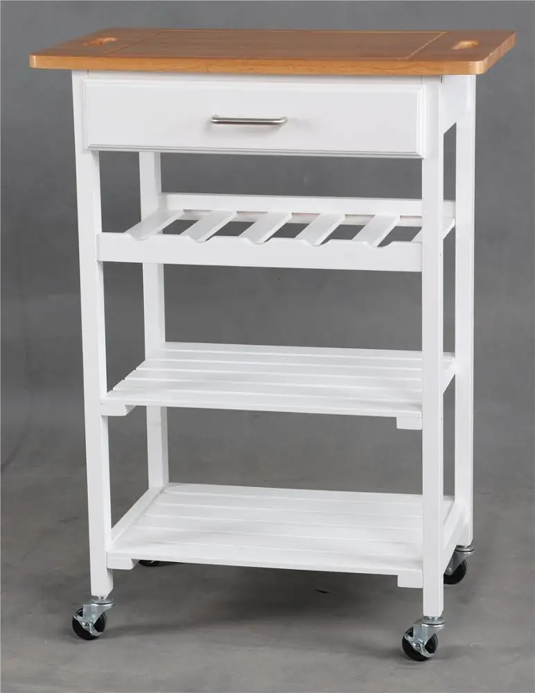 
Factory direct pine wood fancy white kitchen island trolley with drawer 