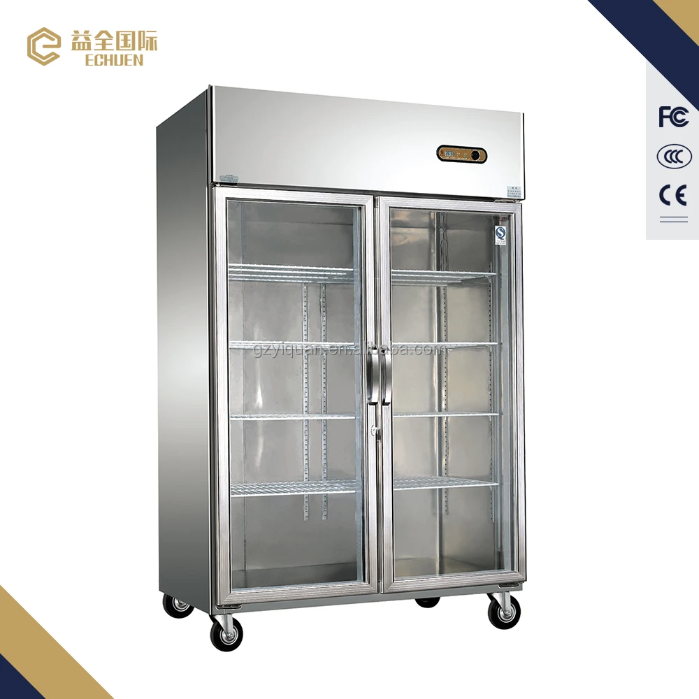 1000 Litre Double glass door vertical/upright display refrigerators/fridge/freezer/chiller for sale