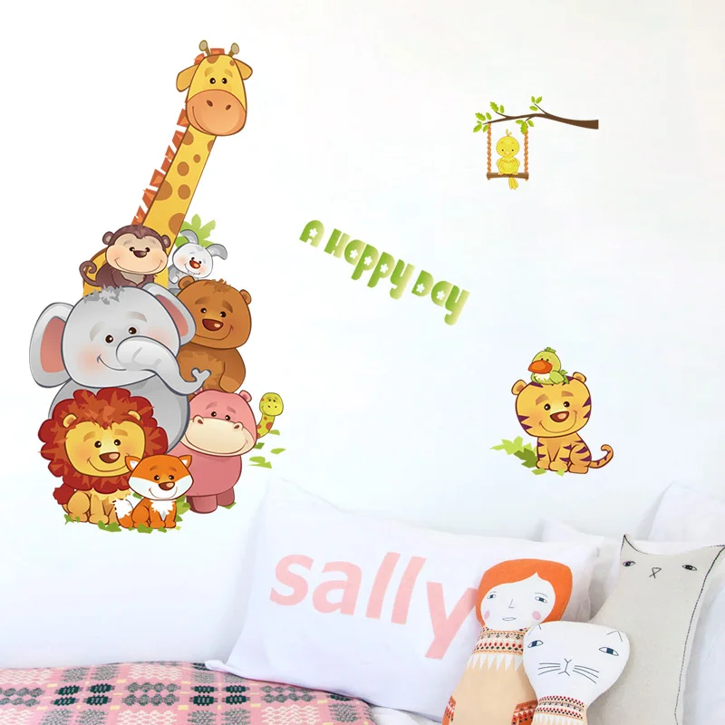 Removable PVC Colorful Animal 3D Kids Sticker Home Decor Background Wall sticker