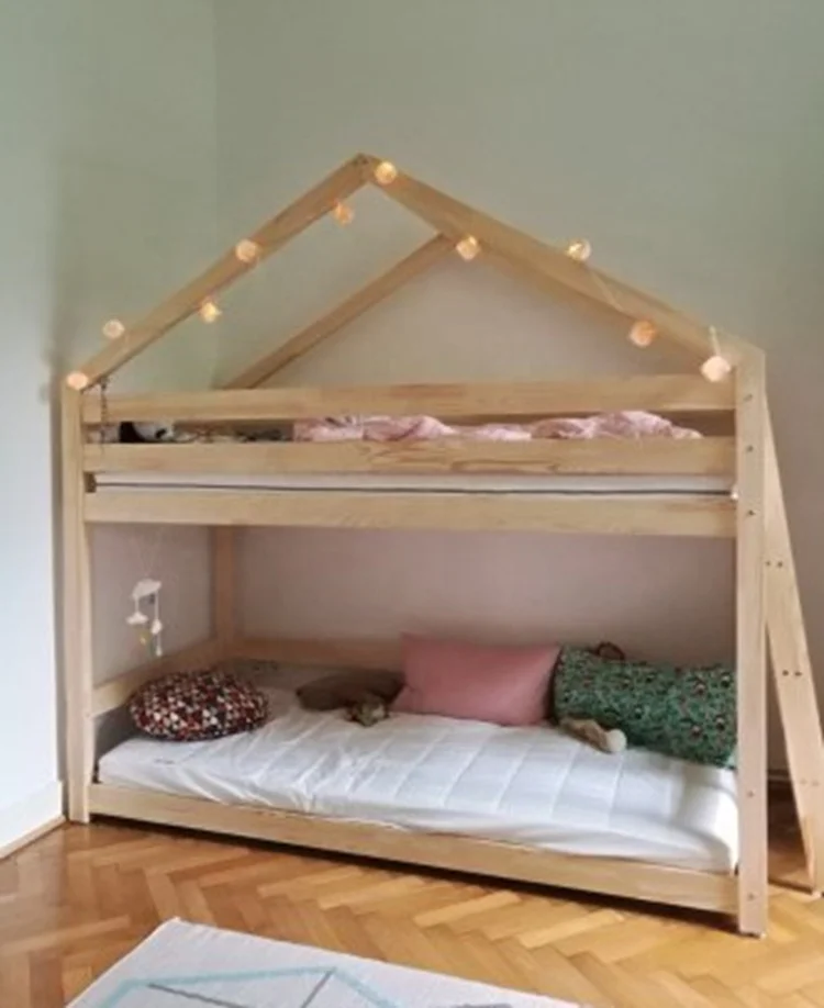 
custom for kids low loft wooden bed with storage and ladder 