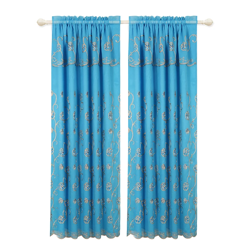 Modern Luxury Blue Window Cloth Curtain and Voile Curtain With Lining