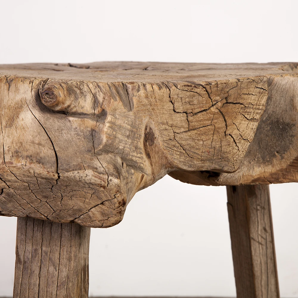 
antique vintage chinese reclaimed wooden design rustic round wood stool 