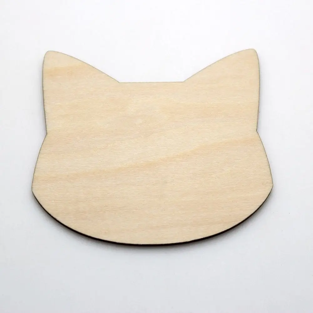 Wooden Cat Head Plain Birthday Wedding Wood Pieces Slice Gift Tags with Hole for Craft DIY