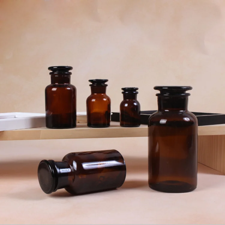 wholesale amber glass apothecary candle jars with lid