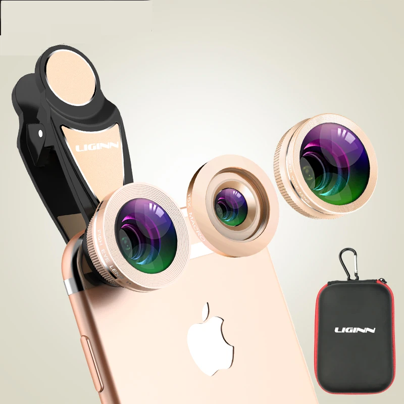 LIGINN amazon top seller 3 in 1 lens kit 198 degree fish eye 0.36x wide angle for iphone samsung smartphones