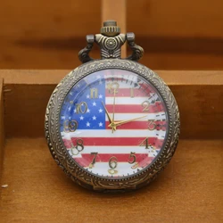 Retro bronze USA flag dial pocket watch anniversary gift pocket watch