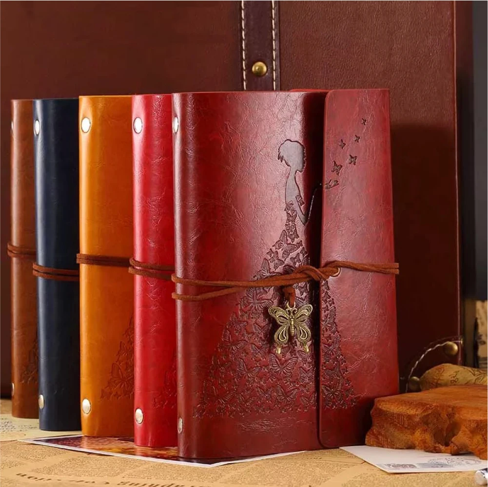 Factory A6 Wedding planner pu leather loose leaf binder girl notebook Blank kraft paper beautiful diary vintage leather journal