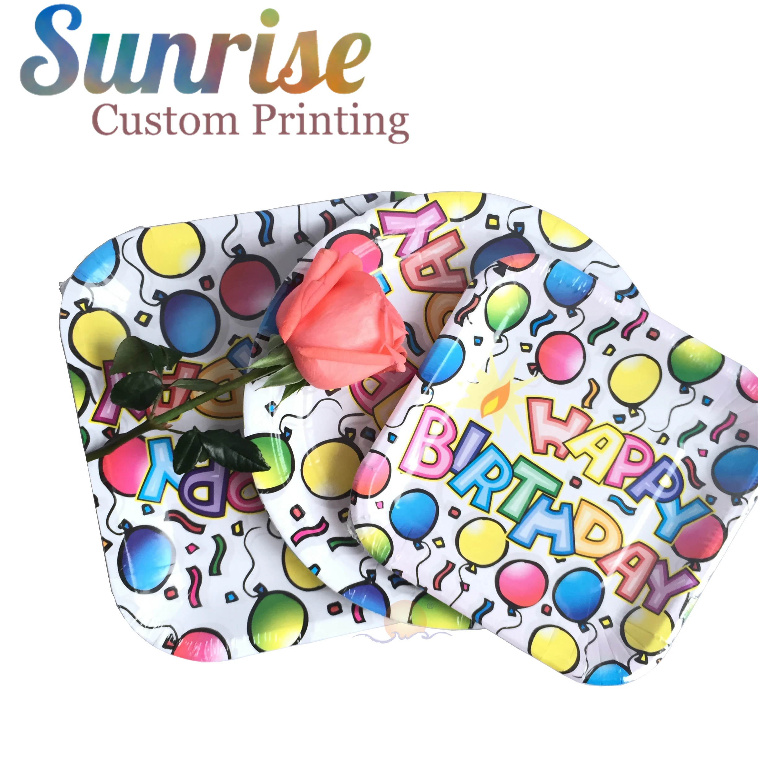 Colorful children birthday paper square disposable plate