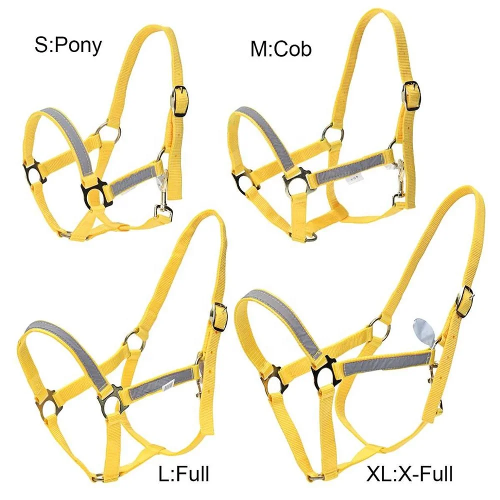 PP Fluorescent Yellow Horse Collar Bridle Halter with Light Reflective Tape High Visibility for Horse Riding Equestrian S/M/L/XL