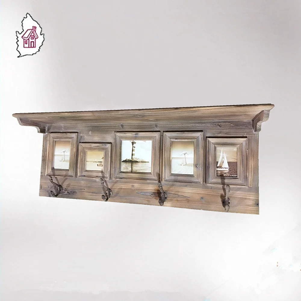 Wall Mounted Coat Rack  Entryway Shelf with 4 Rustic Hooks  for Living Room Bedroom and Kitchen
