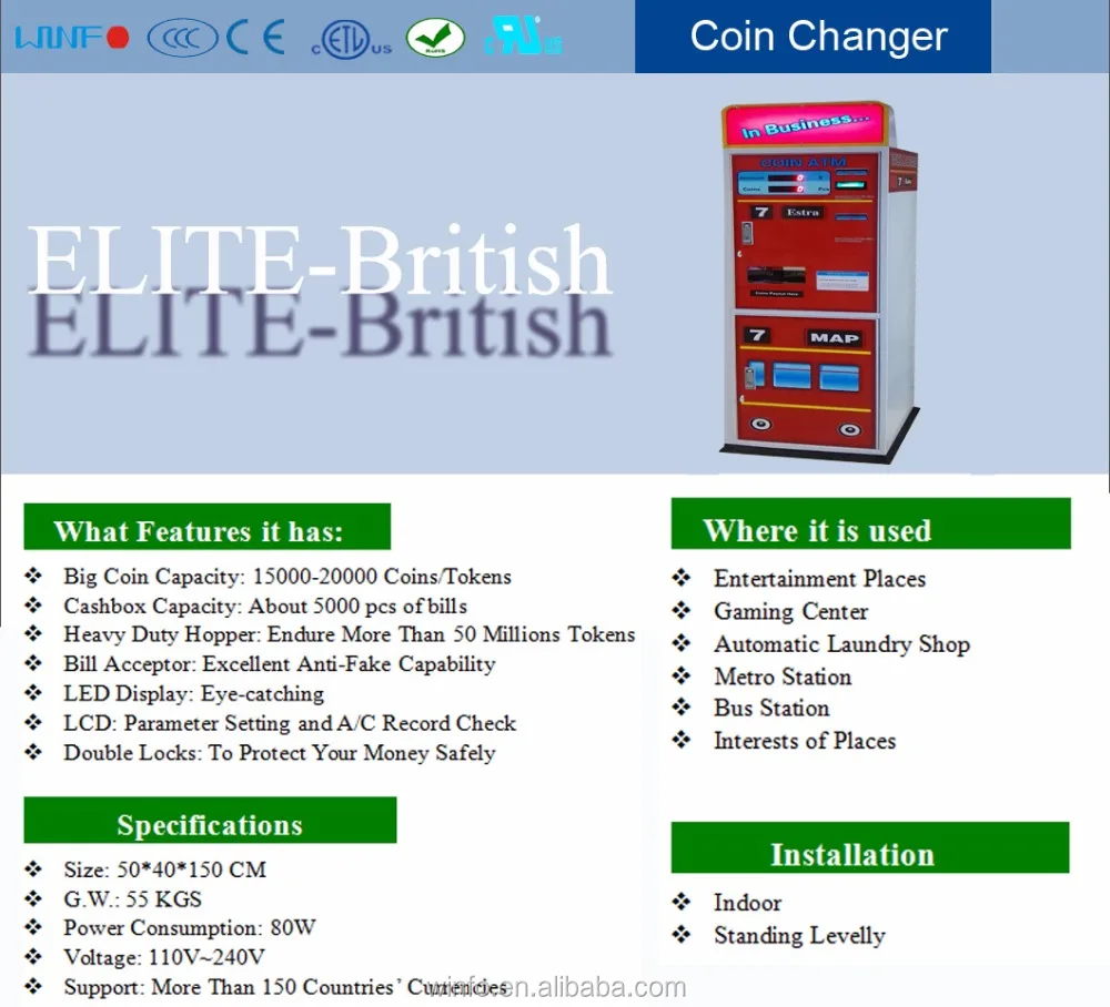 token changer for claw machine car racing machine and simulation machine etc