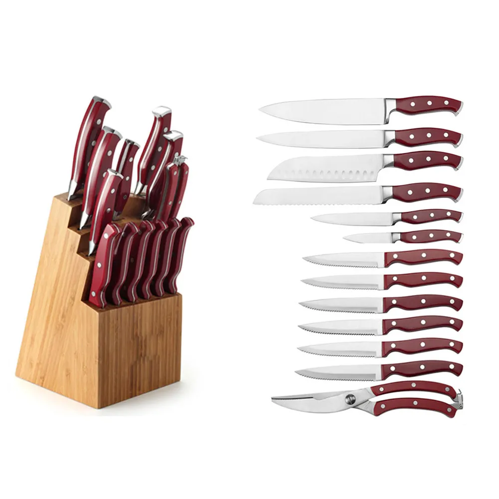 13pcs German steel classical ABS handle kitchen knife set with steak knife scissors and wood block
