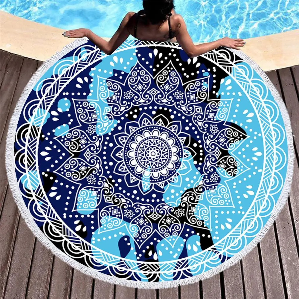Professional 100% Microfiber seaside turkish mandala towel beach With tassel fringe
