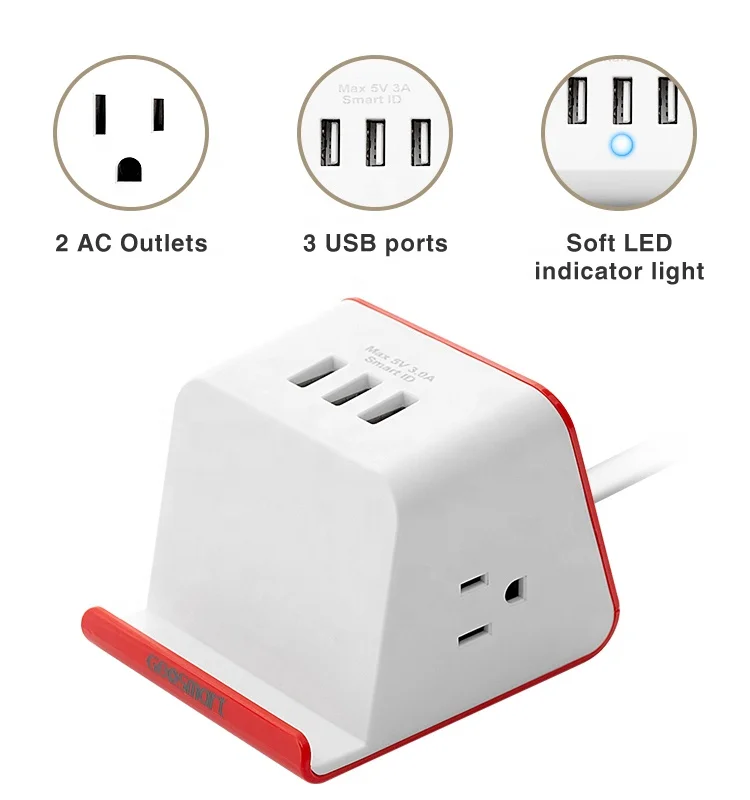 
Small MOQ Usb Port Charger Electrical Multi Outlet Portable Smart Power Strip Plug Cube Socket With Phone Holder 