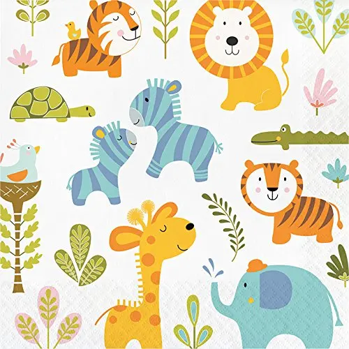 Animals Jungle Birthday Party Supplies and Baby Shower Set - 16 Guests - Plastic Table Cover, Balloon, Centerpiece, Double Theme