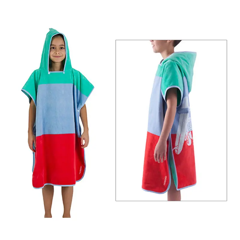 Custom Absorbent Colorful Soft Quick Dry Lightweight Microfiber Boy Girl Kids Hooded Surf Poncho Beach Towels
