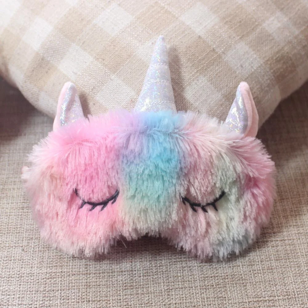 New Soft Cute Rainbow Unicorn Plush Embroidery Sleep Eye Mask for Girl Kids