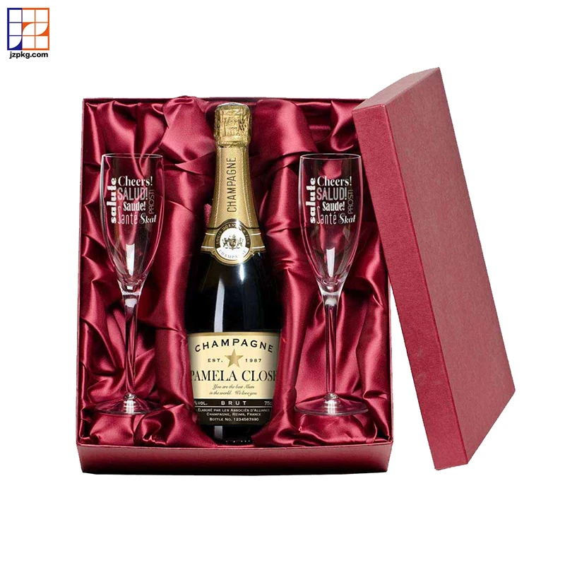 Custom logo pink premium packaging gift box for champagne bottle and glasses