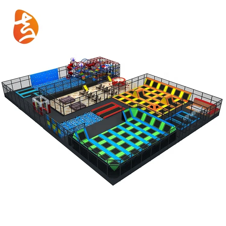Top quality popular fitness exercise commercial jumping Trampoline Parks for basket, climbing wall playground