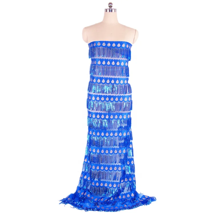 
Wholesale Blue Dubai Embroidery Sequin African Lace Fabric 
