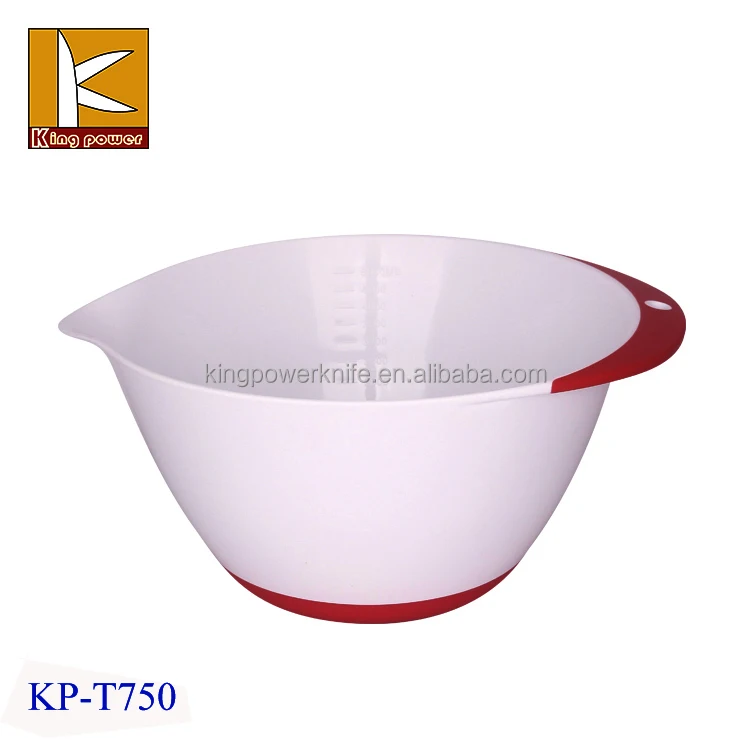 3 Piece Plastic Mixing Bowl Set - Nesting Mixing Bowls with Rubber Grip Handles Easy Pour Spout and Non Slip Bottom - Three Size