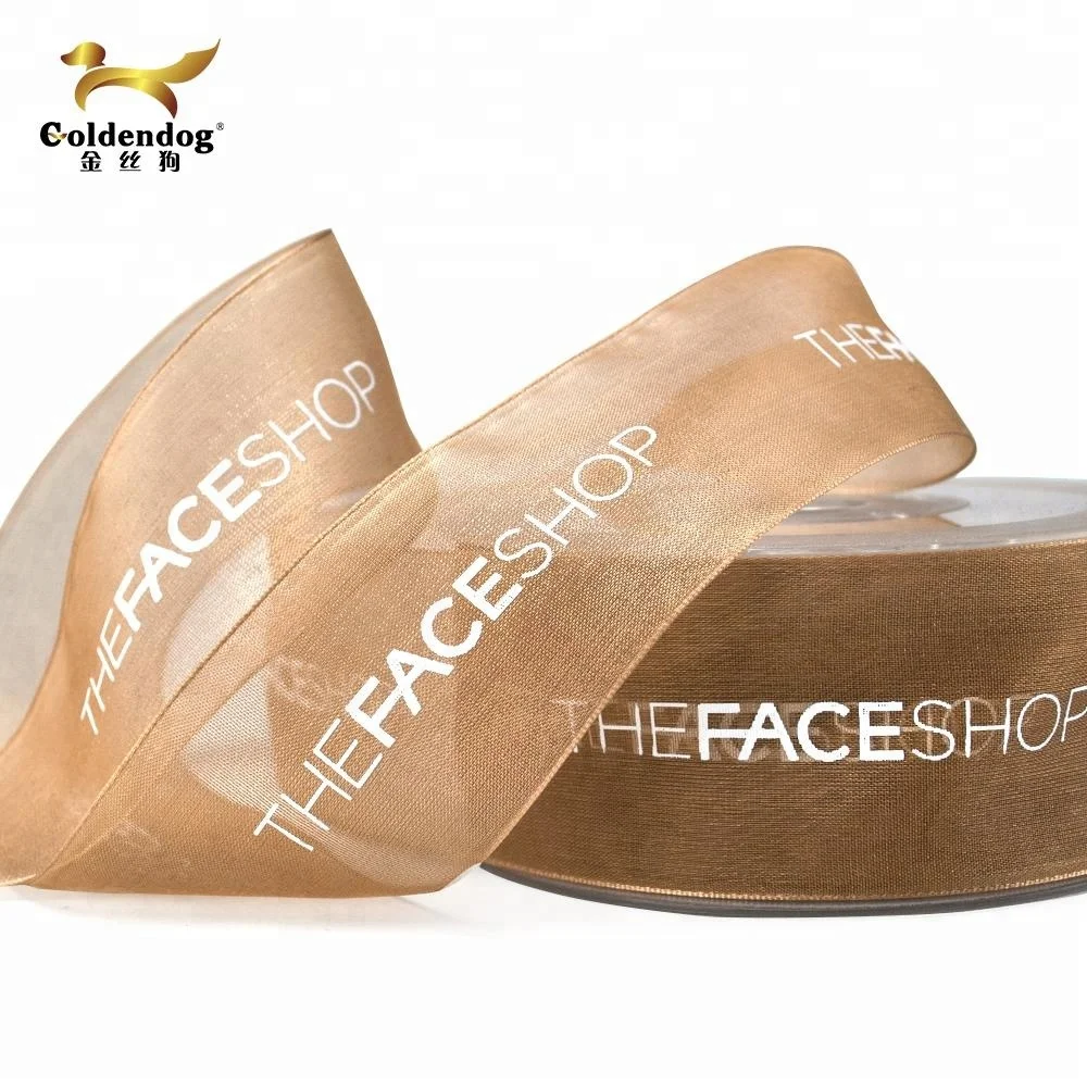 custom logo print 38mm width wholesale organza ribbon
