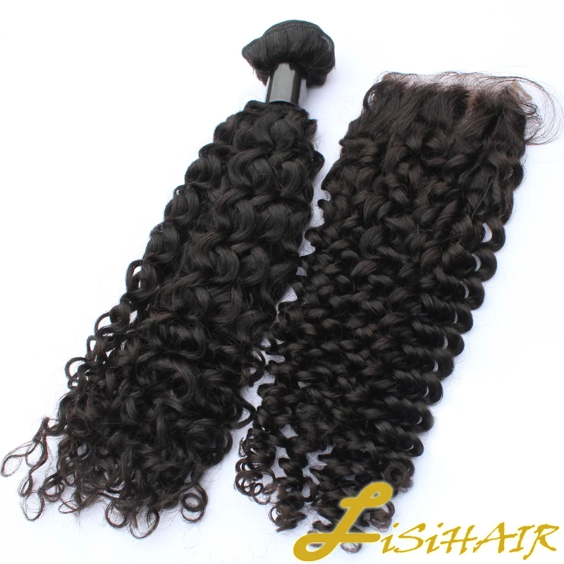 Grade 10A Factory Unprocessed Malaysia Hair Mink Raw Curly Human Hair Bundle With Closure