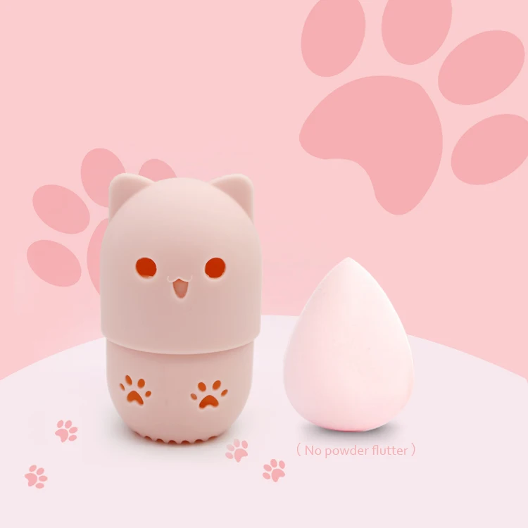 
Portable Cat Shape Travel Capsule Makeup Puff Holder Silicone Sponge Blenders Case Holder 