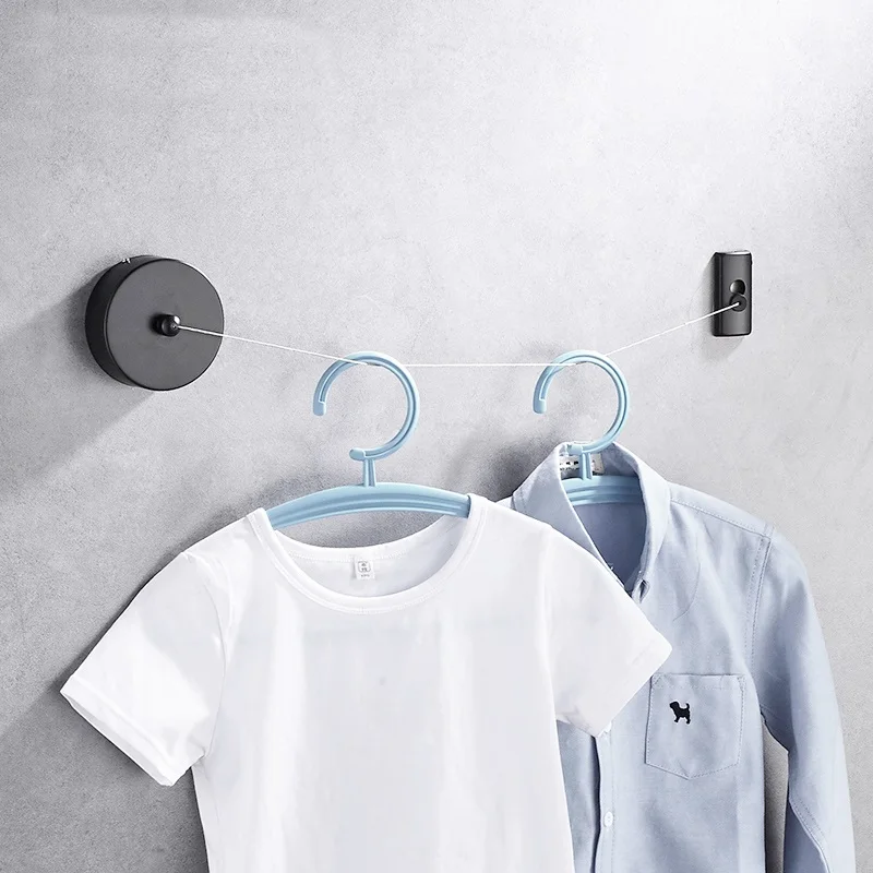 Retractable Clothesline Hotel Bathroom Balcony Clothline Stainless Steel Black PVC Eco-friendly Single Ho Clothing Organizer