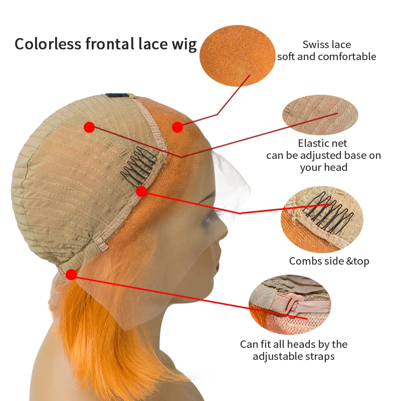 
Top selling 2019 Morein remy hair 100 human hair Lace Front bob orange wig 