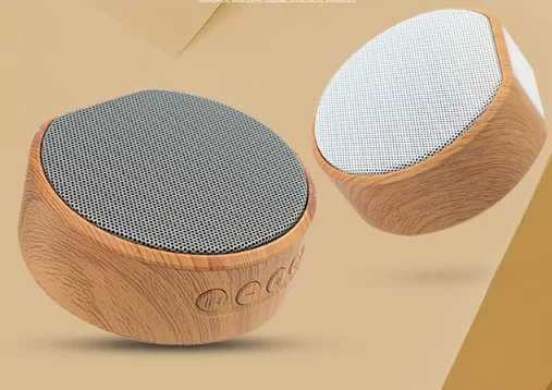 Round wood grain subwoofer stereo mini outdoor portable wireless blue tooth speaker