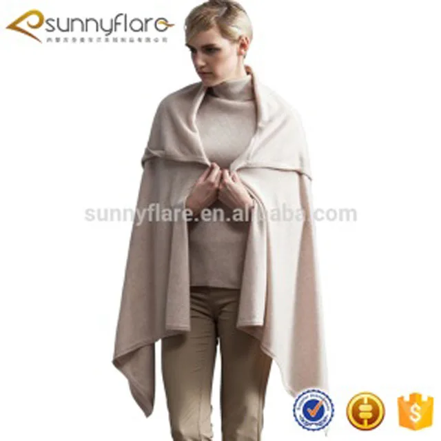 Top quality wool cashmere ladies hooded cape shawl