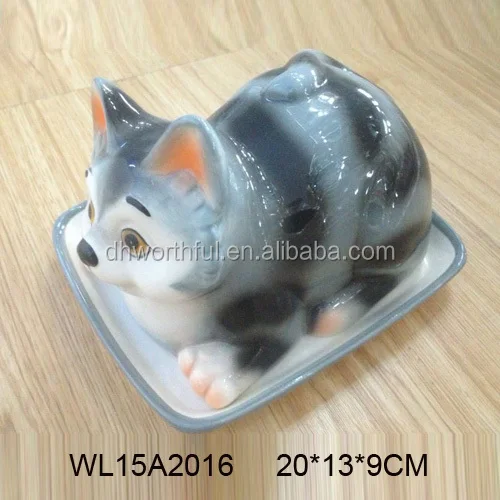 Cute cow shaped ceramic bread plate,ceramic butter dish with lids