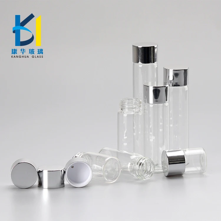 20ml Labeling Flat Bottom Glass Test Tube Bottle With Silver Plastic Screw Cap 5ml 10ml 15ml