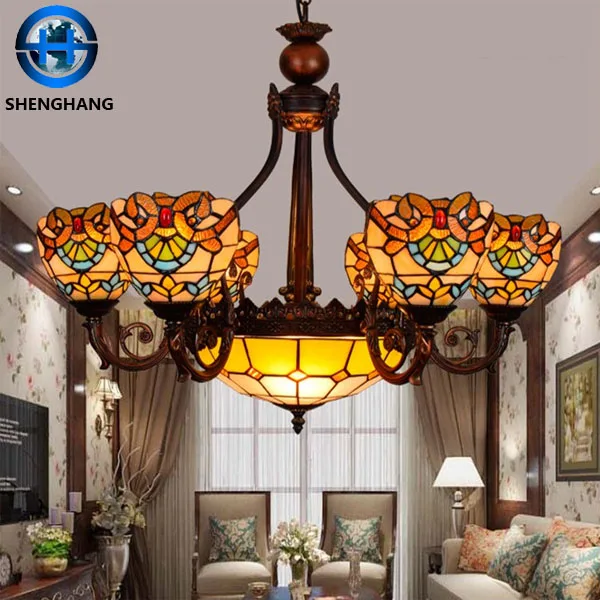 2020 new design Chandelier lights cheap price tiffany style glass hanging lamp vintage grapes pattern flower pattern lamp