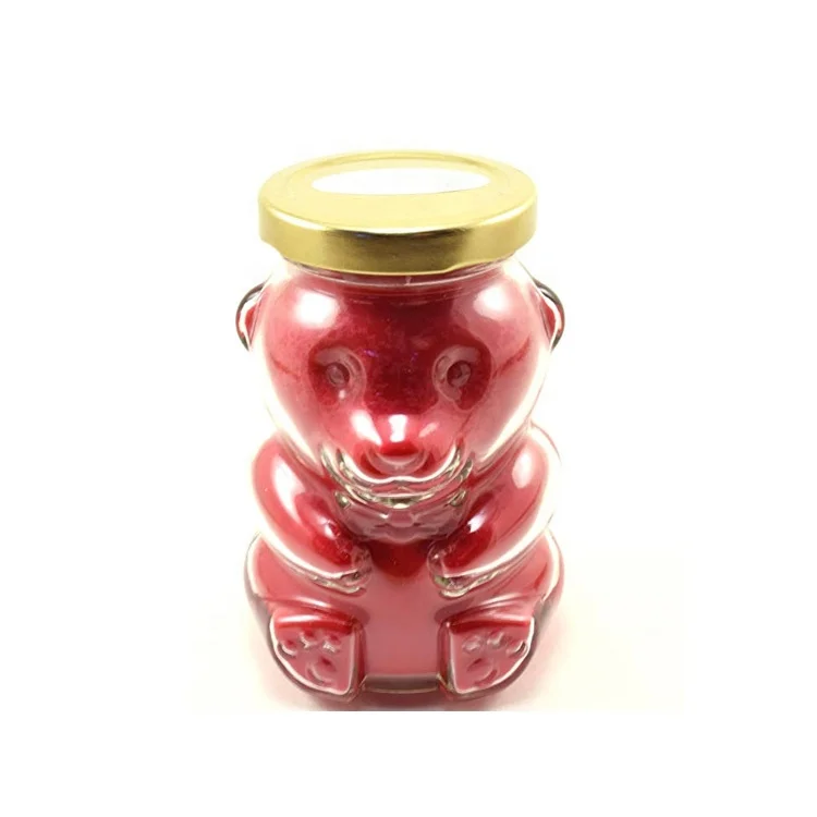 LLG hot sale soy candle container 250ml cute teddy bear packaging 8oz honey jam airtight glass food jar with metal lug caps
