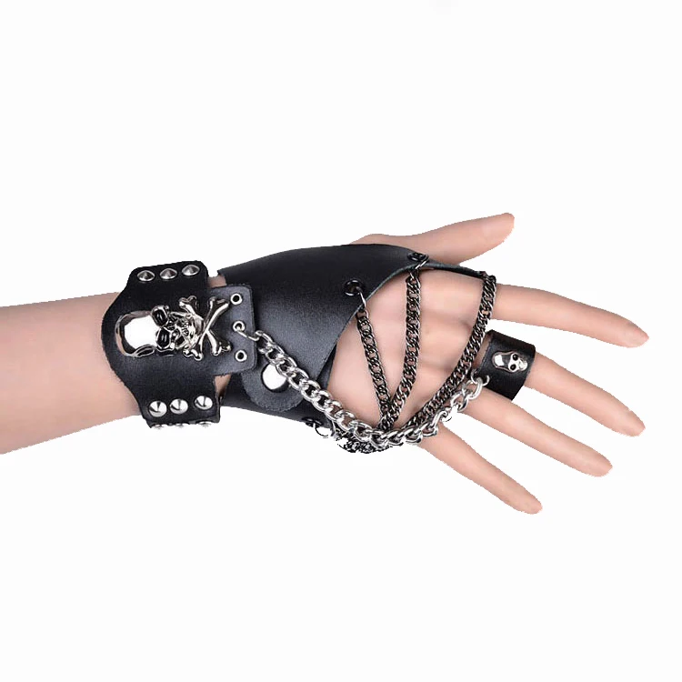 Black Fingerless punk unlined leather gloves
