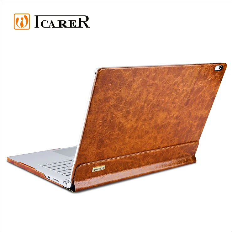 ICARER Genuine Leather Case for Microsoft Surface Book Detachable Flip Cover with Stand Function