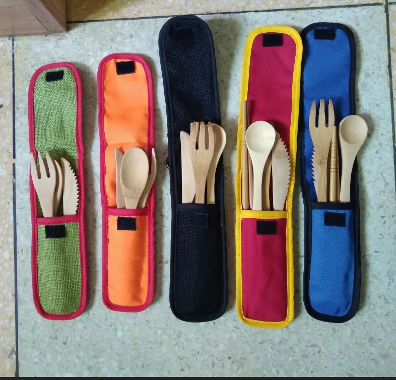 Natural bamboo knife fork and spoon with package bags for picnic