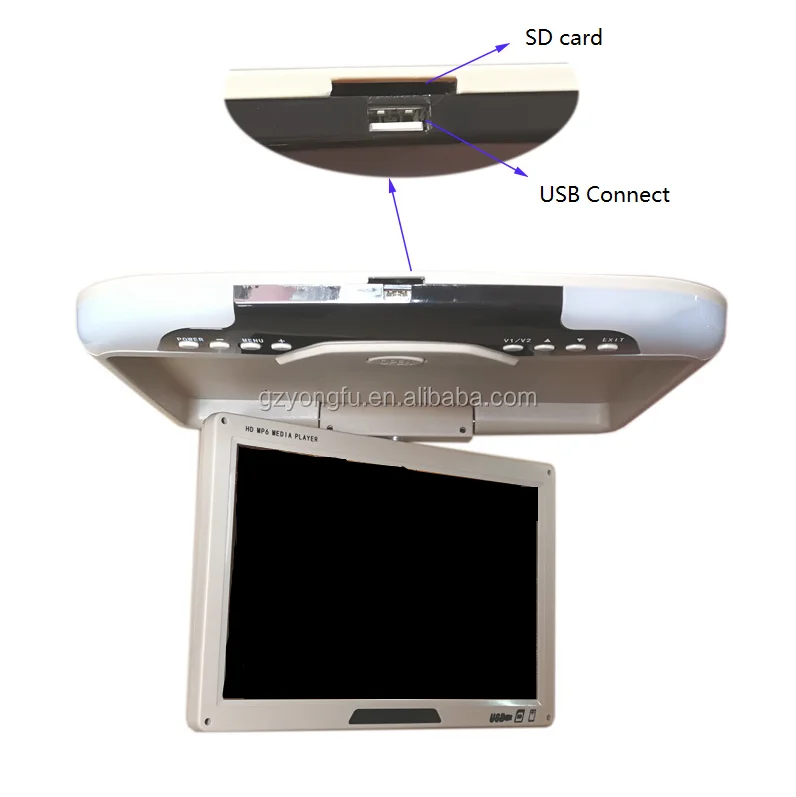 Yongfu USB SD card input 12 inch car roof mount lcd monitor for all bus/car back seat entertainment