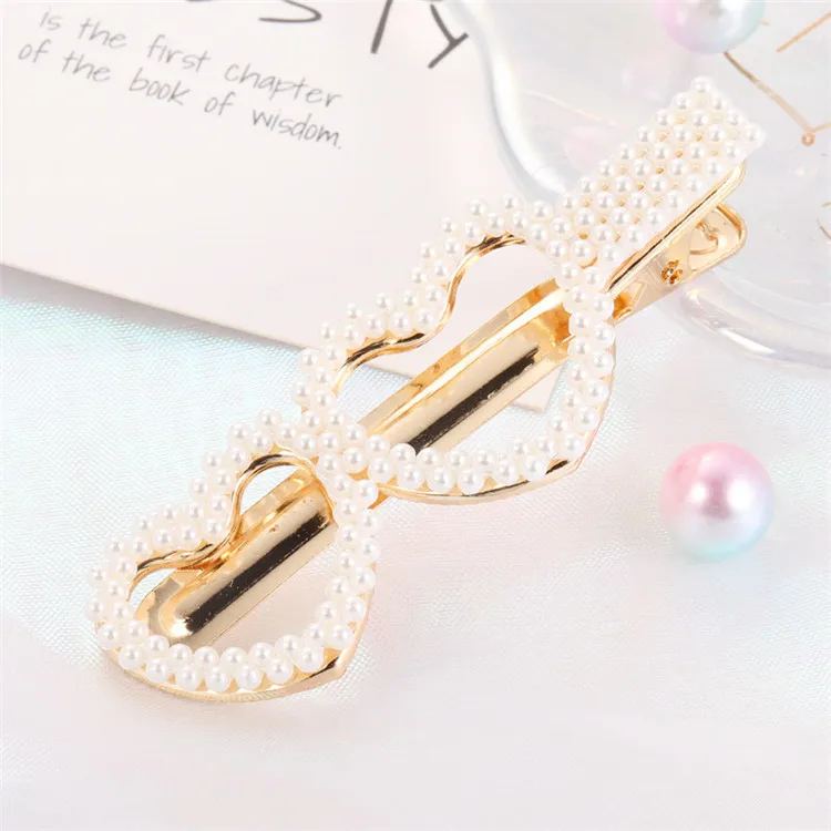 Korean Latest Women Kid Pearl Crystal Hairpin Metal Gold Snap Bow Hair Clips Extensions Bride Hair Accessories Jewelry