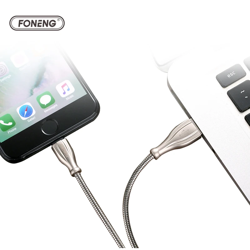 FONENG Wholesale Braided Zinc alloy 2.4A Mobile Phone USB  data transfer  Cable durable metal Fast Charging Data Cord Cable