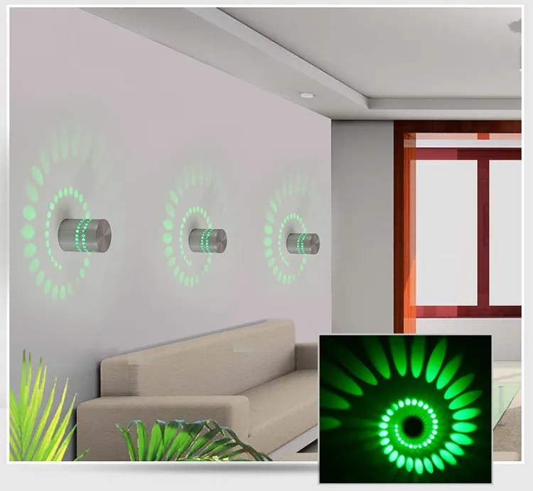 110V 220V 3W Color Led Modern Wall Light Spiral light LED Wall Lamps For KTV Bar use