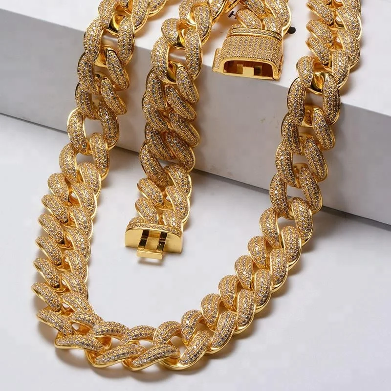 18K Gold 24MM Iced Out Diamond Cuban Link Chain