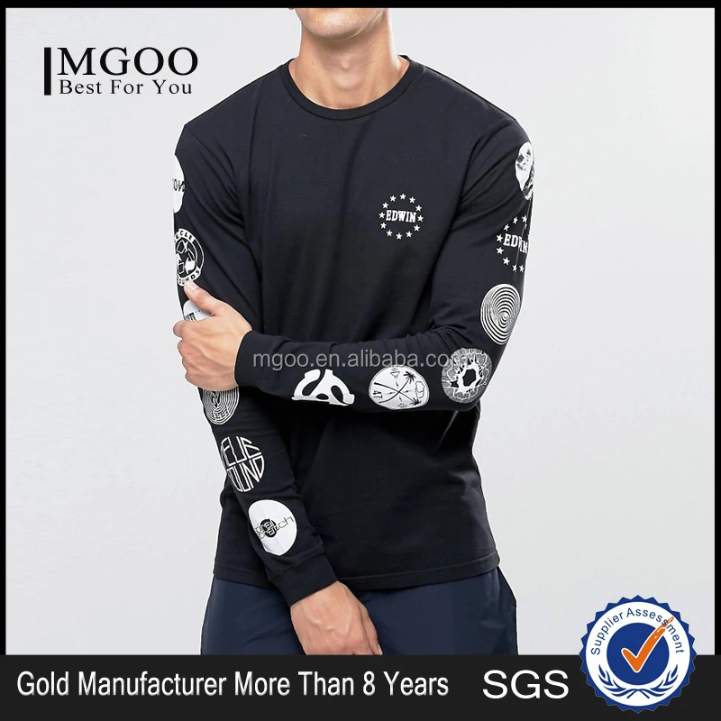 MGOO High Quality Custom Long SLeeves T-shirt Alibaba Manufacturer China Round Neck Print Shirts