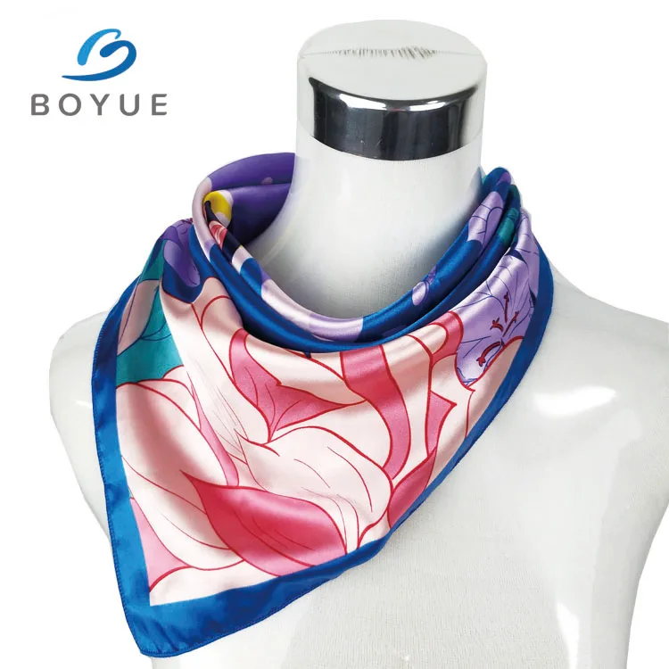 Women Printing Luxury Silk Bandana Scarf Custom Brand Name Customized Satin (74GSM) Digital /disperse Printing Custom Colors