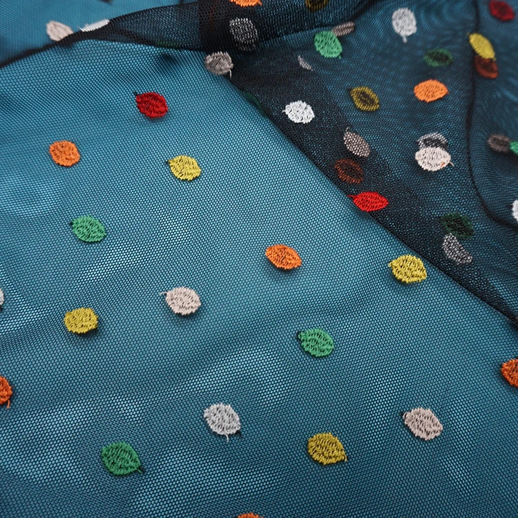 
Cute leaf shape embroidery wave embroidery mesh fabric for kids dress 